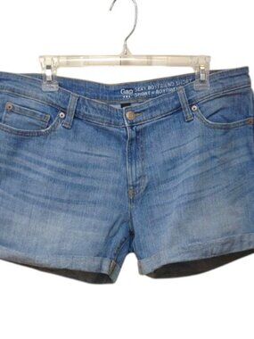 GAP Sexy Boyfriend Blue Jeans Stretch Distressed Roll Cuff Shorts Size 12